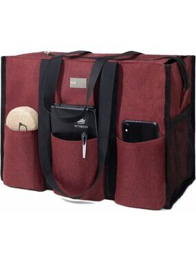 Women's Dark Red Polyester Utility Water Resistant Tote Bag with 13 Pockets